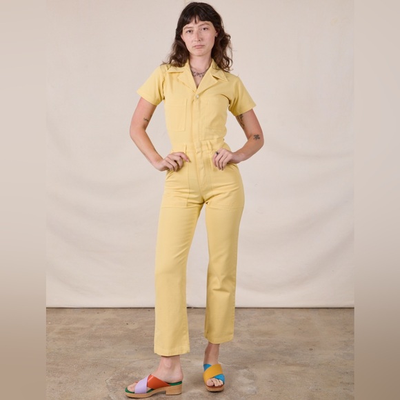 $215 Big Bud Press short sleeve jumpsuit M in soft pastel butter